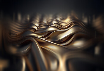 Aufkleber - Abstract image of flowing, metallic gold waves creating a luxurious, undulating landscape. The dark background emphasizes the lustrous surface.