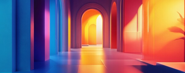 Poster - Colorful archway corridor with bright light creating vibrant gradients