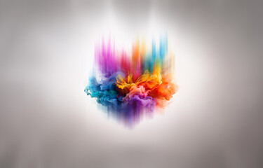 Poster - An isolated colorful cloud of abstract paint against a white background.