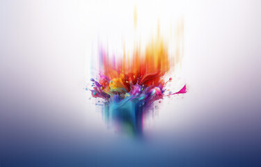 Poster - A vibrant abstract swirl of colorful paint explodes on a white background.