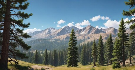 Wall Mural - Colorado mountains under a clear blue summer sky with pine trees, summer, expansive