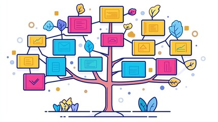 Poster - Colorful tree with document icons as leaves, representing data organization and growth.