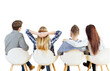 © peshkova - Group of four people sitting on modern chairs, seen from the back, isolated on a white background. Casual pose concept
