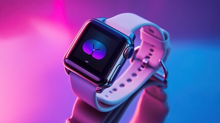 Poster - Elegant Watch with Pink Band Neon Background