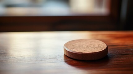 Poster - Wooden disc on a polished wooden table