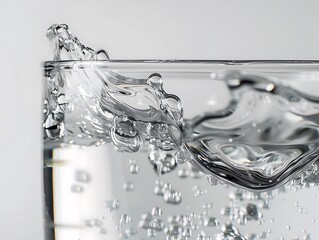 Wall Mural - A close-up view of water splashing in a glass, capturing the dynamic movement and clarity of the liquid.