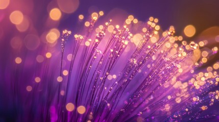 Poster - Close-up view of glowing fiber optic threads showcasing futuristic technology background with vibrant light streaks, high-tech connectivity, and super macro details for innovative digital design conce