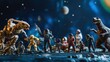 © ADI - A creative scene featuring toy astronauts and dinosaurs on a lunar-like landscape.