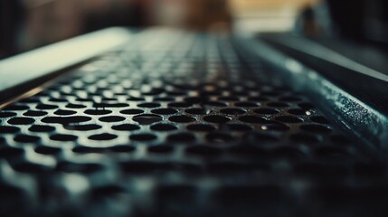 Aufkleber - Close-up of perforated metal surface with circular holes showing industrial design