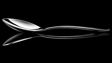 Poster - Polished Silver Spoon Reflecting On Black Surface