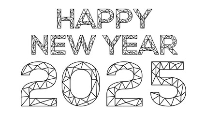 Poster - Happy new year 2025. Vector low-poly image consisting of points and shapes in the form of stars and space.