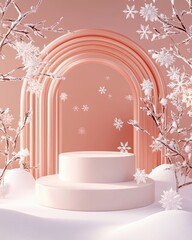 Aufkleber - Minimal abstract cosmetic background. podium with snowflake product background. 3D rendering illustration. 