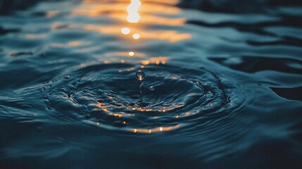 Poster - Water drop making ripple effect at sunset