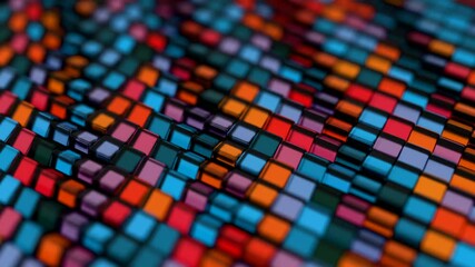 Aufkleber - Colorful 3D Grid of Reflective Cubes in a Patterned Arrangement