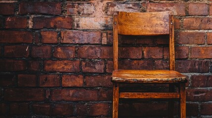 Aufkleber - Wooden Chair Against Aged Brick Wall