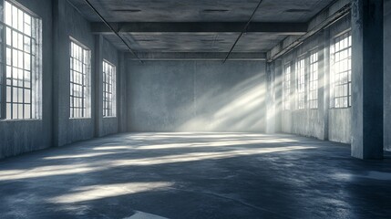 Aufkleber - Empty industrial room with sunlight shining through windows