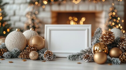 Wall Mural - blank frame amid festive decorations. suitable for holiday themed designs, christmas promotions, and