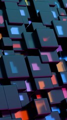 Fototapete - Abstract 3D Cluster of Reflective Blocks in Multicolored Tones