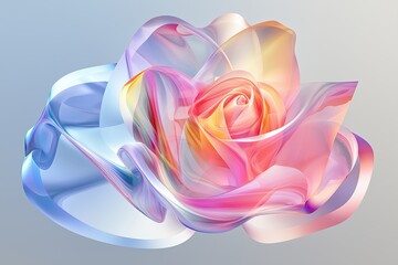 Poster - A holographic digital rose blooming against a stark, minimalist gray background.