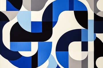 Poster - A Scandinavian-style abstract design with overlapping shapes in muted blues and grays
