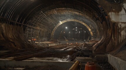 Poster - Underground Tunnel Construction Workers and Infrastructure