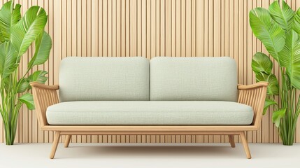 Aufkleber - Relaxing greenery modern sofa design in minimalist interior with natural vibe
