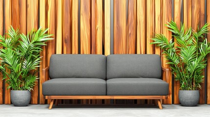 Aufkleber - Modern living room design cozy atmosphere with stylish sofa and decorative plants