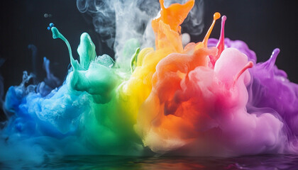 Poster - Colorful smoke bursts create vibrant cloud formations