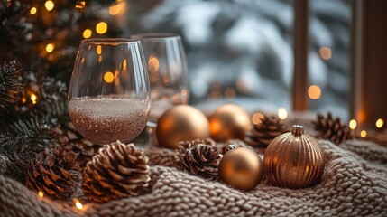 Wall Mural - blank frame amid festive decorations. suitable for holiday themed designs, christmas promotions, and