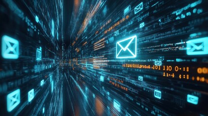 Poster - Digital communication represented by glowing email icons