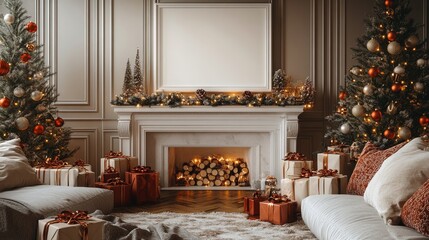 Wall Mural - blank frame amid festive decorations. suitable for holiday themed designs, christmas promotions, and
