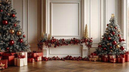 Wall Mural - blank frame amid festive decorations. suitable for holiday themed designs, christmas promotions, and