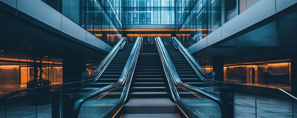 Aufkleber - Modern escalators going up in contemporary office building