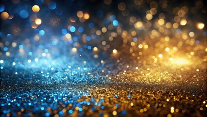 Wall Mural - Abstract background of de focused gold, blue, and black glitter lights , sparkle, shiny, bokeh, defocused, glowing