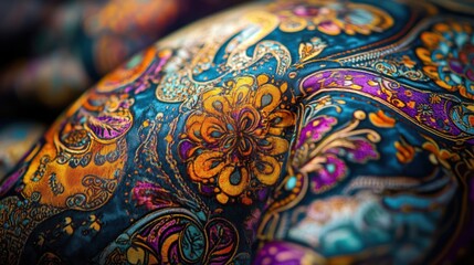 Poster - Vibrant paisley patterned fabric textile detail closeup