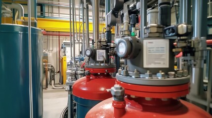 Poster - Industrial equipment with valves and pipes in a facility 