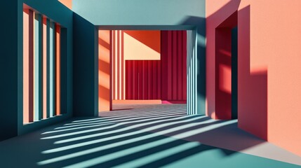 Poster - Colorful geometric interior with shadows and light 