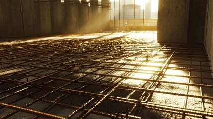 Poster - Rebar Grid on Wet Concrete During Construction