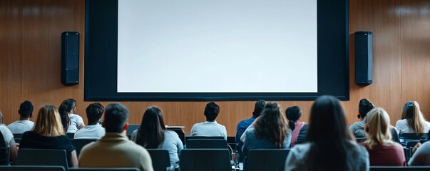 Aufkleber - Students watching blank projector screen in university lecture hall