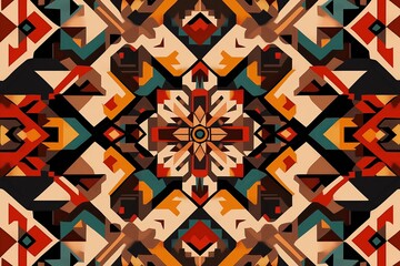 Wall Mural - A vibrant tribal art-inspired pattern in earthy tones of orange, brown, and yellow. 