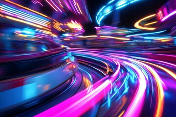 Poster - A vivid carnival scene with colorful rides and lights blurred into dynamic streaks