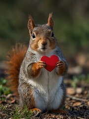 Wall Mural - Squirrel with a heart-shaped symbol.