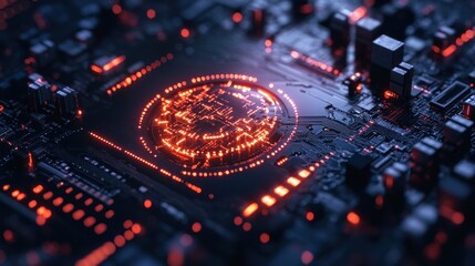 Poster - Abstract circuit board with glowing red elements 