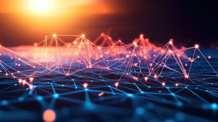 Poster - Abstract digital landscape with interconnected nodes 