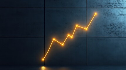 Aufkleber - Abstract representation of growth and success with glowing line chart on dark textured wall, symbolizing positive trends in business and finance, innovation and progress.