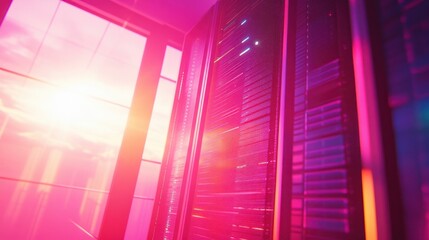 Poster - Data center with servers illuminated by sunlight 