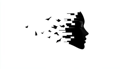 Wall Mural - woman's face is split in half, with one half being black and the other half being white. concept of 