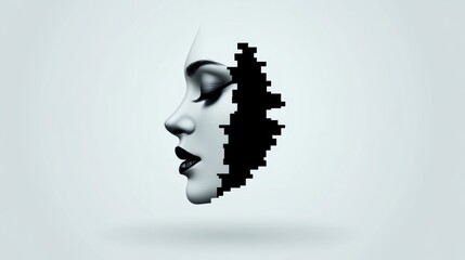 Wall Mural - woman's face is split in half, with one half being black and the other half being white. concept of 