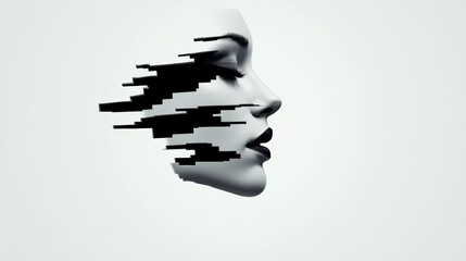Wall Mural - woman's face is split in half, with one half being black and the other half being white. concept of 