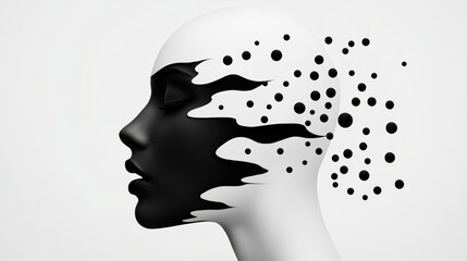 Wall Mural - woman's face is painted with black and white paint, with a lot of dots. the face is almost completel